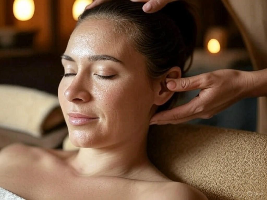 customer receiving a forehead massage